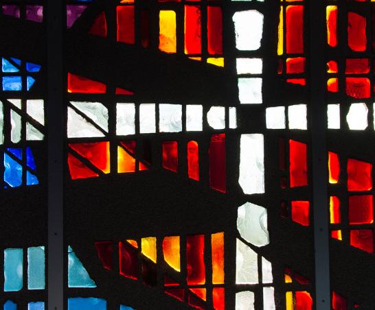 A photo of the stained glass in A. F. Siebert Chapel.